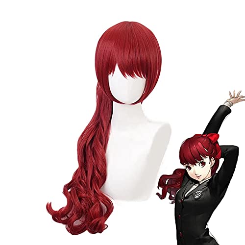WHBHD Persona 5 yoshizawa Kasumi perücke Cosplay kostüm rot lang lockig Ponytail hitzebeständige synthetische Haare Frauen Party Rolle spielperücken von ydound