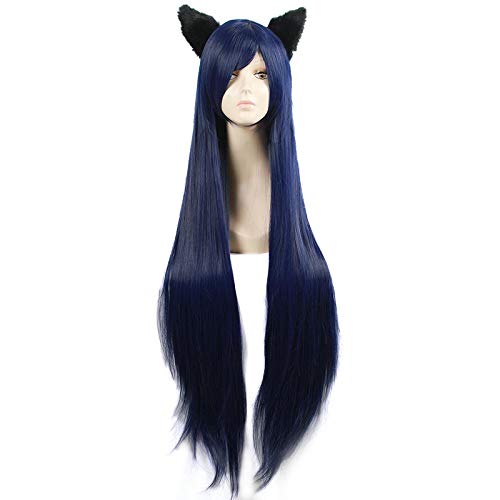WHBHD Spiel Cosplay Perücken Ahri Charakter 100 cm dunkelblaue Perücke mit Ohren Hitzebeständige synthetische Haare Perucas Cosplay Perücke WHBHD Spiel Cosplay Perücken Ahri Charakter 100 cm dunkelblaue Perücke mit Ohren Hitzebeständige synthetische Haare Perucas Cosplay Perücke von ydound