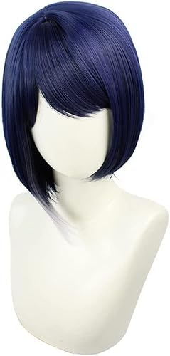 Wig Anime Cosplay 14 Zoll Genshin Impact Perücke, Anime Cosplay Kujo Sara Perücke, Dunkelblaue Perücke mit Farbverlauf mit gratis Perückenkappe, for Halloween, Party, Karneval, Nachtleben, Konzerte, H von ydound
