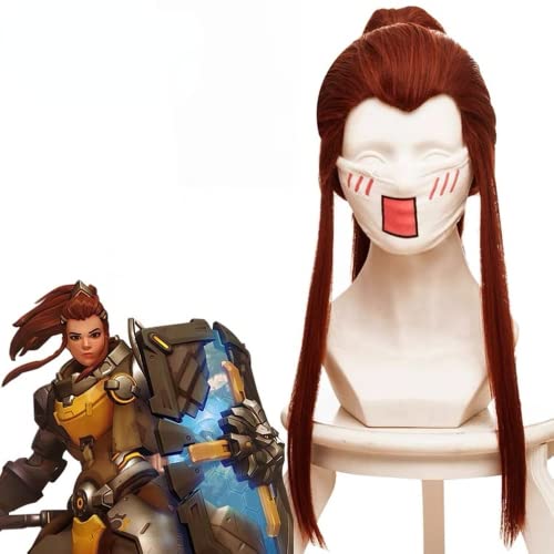 Wig Anime Cosplay Anime Cosplay Perücke, Brigitte Lindholm Perücke, rotbrauner langer Pferdeschwanz, doppelt flauschige, hitzebeständige Kunsthaarperücke mit gratis Perückenkappe, for die tägliche Par von ydound
