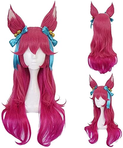 Wig Anime Cosplay Lusha Game Character Perücke LoL Cosplay Perücken Lang Rosa Farbverlauf Perücke Anime Kunsthaar mit Ohren Kopfbedeckung mit gratis Perückenkappe Halloween, Weihnachten, Karneval von ydound