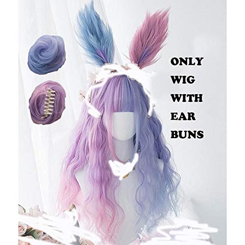 ydound 2022 Kaninchen Bonnie Lolita Mode Perücke 65cm Lang Lockig Lila Gemischt Blau Ombre Pony Mit Bunes Stirnband Japan Damen Cosplay Mode Perücke Mode Perücke Mit Ohren Brötchen von ydound