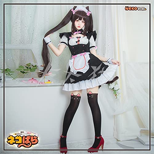 ydound 2022 Spiel Nekopara Chocola Vanilla Café Maid Kleid Cat Sail Ohr Neko Mädchen Frauen Cosplay Costums Socks Stirnband Perücke Schuhe Set XL CHOCOLA Anzüge von ydound