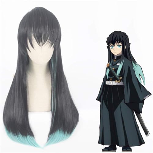 ydound Anime Coer Wig. Anime Demon Slayer Kimetsu Nein Yaiba Tokitou Muichirou Ponytails Perücke Cosplay Kostüm Hitzebeständige synthetische Haare Lange Perücken 85cm von Uearlid