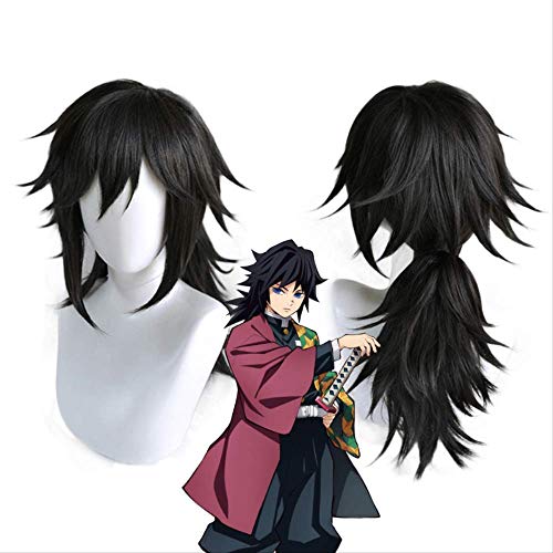 ydound Anime Coer Wig. Dämon Slayer Kimetsu Nein Yaiba Tomioka Giyuu Black Ponytail Perücke Cosplay Kostüm Männer Frauen Hitzebeständige Synthetische Haarperücken von ydound