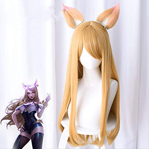 ydound Anime Coer Wig. K/da kda Frauenteam LOL Atan Long Hair + Ohr Cosplay Perücke von ydound