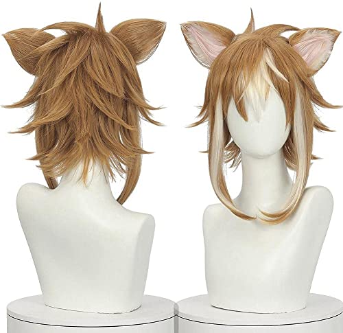 ydound Anime Coser Genshin Impact Gorou Cosplay-Perücke, mit Ohr, braune Perücken for Halloween-Party, Halloween-Karneval mit Perücke mit gratis Perückenkappe von ydound