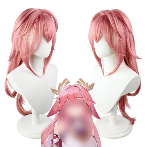 ydound Anime Coser Genshin Impact Perücke, Anime Cosplay Yaemiko Perücke, Lange rosa Perücke mit gratis Perückenkappe, for Halloween, Party, Karneval, Nachtleben, Konzerte, Hochzeiten von ydound
