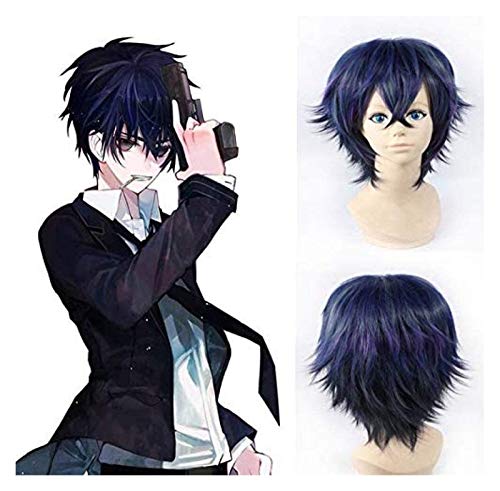 ydound Anime Coser Perücke Balette Schwarz Satomi Satomi Rentaro Curbis Courly Cosplay Perücken für Herren Jungen Anime Party Universal Synthetisches Haar Blau Lila Unisex von ydound