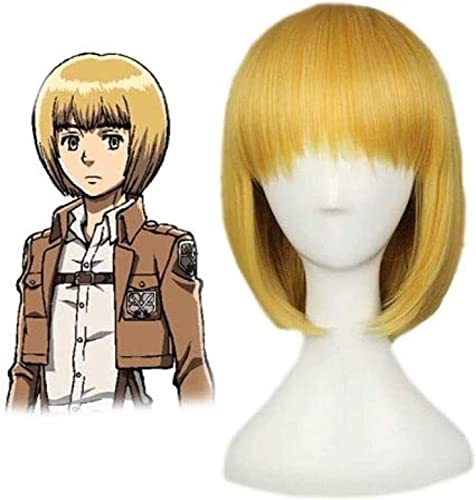 ydound Anime Coser Wig Attack auf Titan Armin Arlert Shaggy Sched Yellow Bob Synthetik Cosplay Perücke + Perücke Voland Cap von ydound