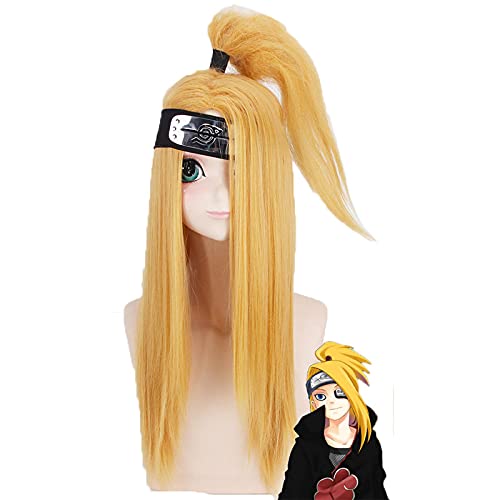 ydound Anime Coser pruik Akactuki Perücken Cosplay Kostüm Deidara Männer Langgold Hitzebeständige Synthetische Haare Halloween Perücke + Perücke Kappe von ydound