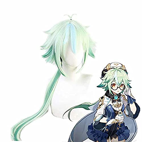 ydound Anime Coser pruik Cosnoble Saccharose Perücke mit Keychain Game Genshin Wirkung Kostüm Grünes langes Haar Cosplay Anhänger Zubehör von ydound