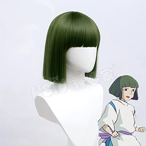 ydound Anime Coser pruik Haku NIGIHAYAMI KOHAKUNUSHI Wig Anime TIRITED ABERE Cosplay Dunkelgrün Kurzhaarfaser Synthetische Perücke +Perückenkappe von ydound