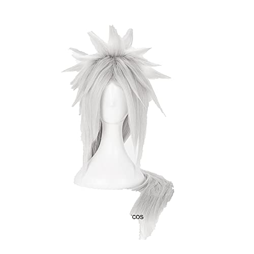 ydound Anime Coser pruik Jiraiya Cosplay Perücke 100 cm Lange Silbergrau Hitzebeständige synthetische Haarperücke + Perücke Kappe von ydound