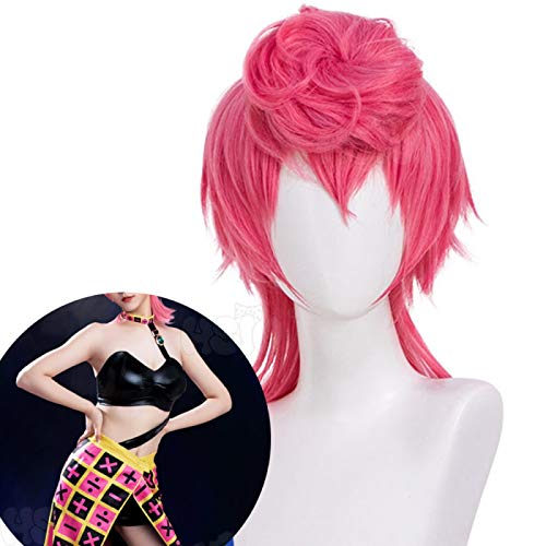 ydound Anime Coser pruik JoJo' s Bizarre Adventure Golden Windrolle Perücke Trish UNA Cosplay Kurze Rosa Perücke Faser Synthetische Perücke von ydound