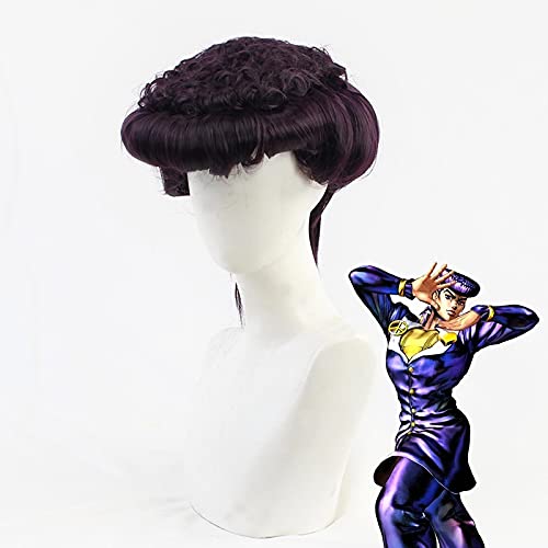ydound Anime Coser pruik Josuke Higashikata Cosplay Perücke JoJo' s Bizarre Abenteuer Dark Purple Perücke Karneval Halloween Party Hitzebeständige Haare+ Perücke Kappe von ydound