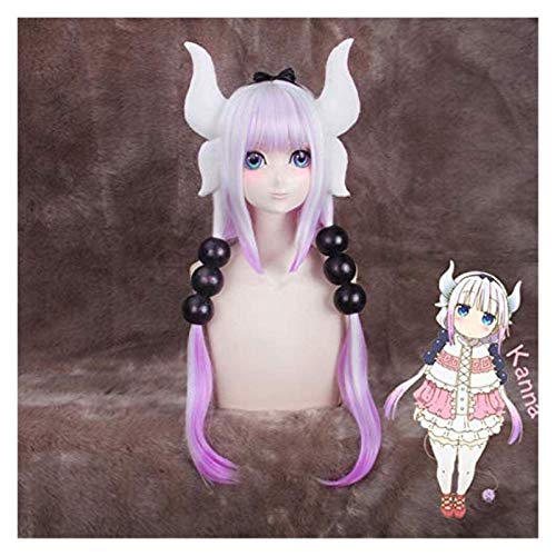 ydound Wig Anime Cosplay 1: 1 Kobayashi-san Chi No Maid 80 cm Dragon Kamui Kanna Perücken Farbverlauf Cosplay Peluca Haarschmuck Perücken Hörner Kopfschmuck Accessor KEEBON von ydound