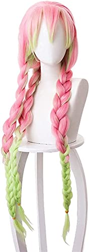 ydound Wig Anime Cosplay Adult Slayer Demon Kanroji Mitsuri Cosplay Perücke Halloween Anime Party Haarschmuck, Kanroji Perücke von ydound