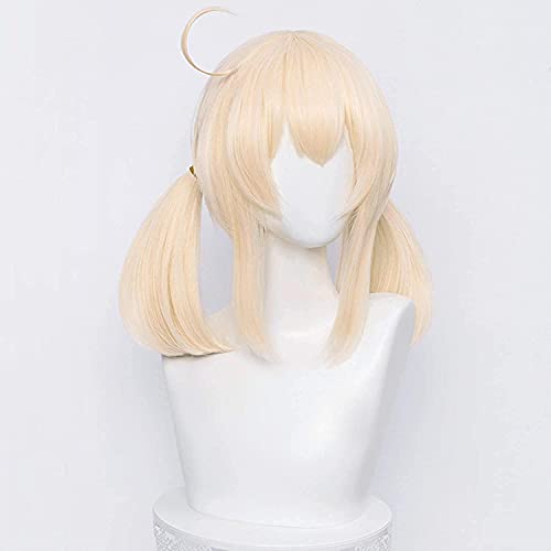ydound Wig Anime Cosplay Blonde Zöpfe Perücke for Klee Genshin Impact Straight Anime Cosplay Haarperücken mit Zwei Pferdeschwänzen Pony + Kappe von ydound