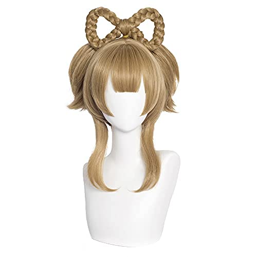 ydound Wig Anime Cosplay Braune Perücke mit Bowknot-Zöpfen for Genshin Impact Anime Cosplay Geflochtene Pferdeschwanz-Haarperücke + Kappe for Halloween (Yaoyao Brown) von ydound