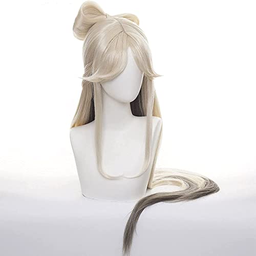 ydound Wig Anime Cosplay Genshin Impact Game Role Ningguang Cosplay Perücke Lange Gerade Splitter Bowknot Pferdeschwanz Knallhaar(Ningguang) von ydound