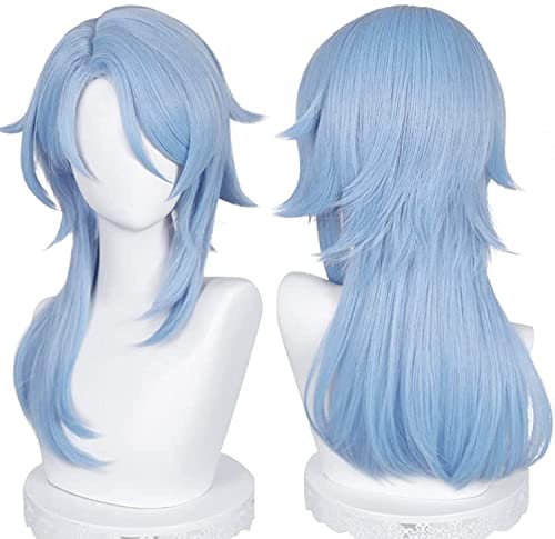 ydound Wig Anime Cosplay Genshin Impact Kamisato Ayato Cosplay Perücke Halloween Kostüm Anime Party Blau geschichtetes Seitenscheitelhaar von ydound