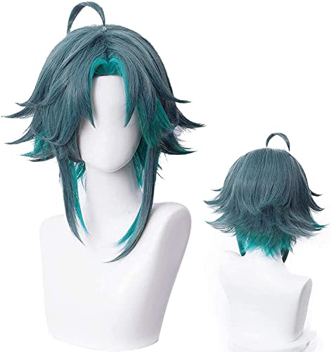 ydound Wig Anime Cosplay Genshin Paimon Sora Diluc Barbara Spielfiguren Anime Cosplay Kostüm Haar mit Zöpfen Pferdeschwanz Perücken (Xiao) von ydound