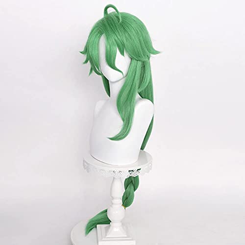ydound Wig Anime Cosplay Grüne geflochtene Perücke for Genshin Impact Lange Anime Cosplay Haarperücken mit Pferdeschwanz Zöpfen Pony + Kappe (Baizhu Grün) von ydound