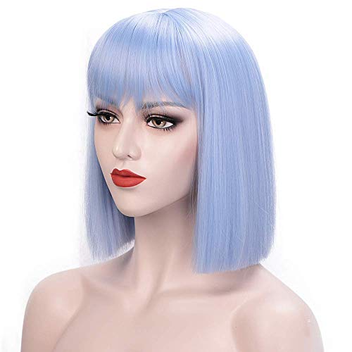 ydound Wig Anime Cosplay Hellblaue Perücke, Kurze Bob-Perücken mit geradem, flachem Pony for Frauen, Synthetik, Weihnachten, Cosplay, Party, täglicher Gebrauch von ydound