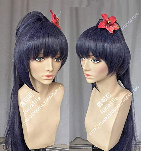 ydound Wig Anime Cosplay Kabaneri of The Iron Fortress Yomogawa Ayame Blau Gemischter Pferdeschwanz Hitzebeständige Cosplay Perücke (Ohne Haarschmuck) von ydound