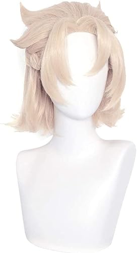 ydound Wig Anime Cosplay Kurze Blonde Perücke for Genshin Impact Anime Fluffy Spiky Cosplay Hair Wigs + Cap (Albedo Blonde) von ydound