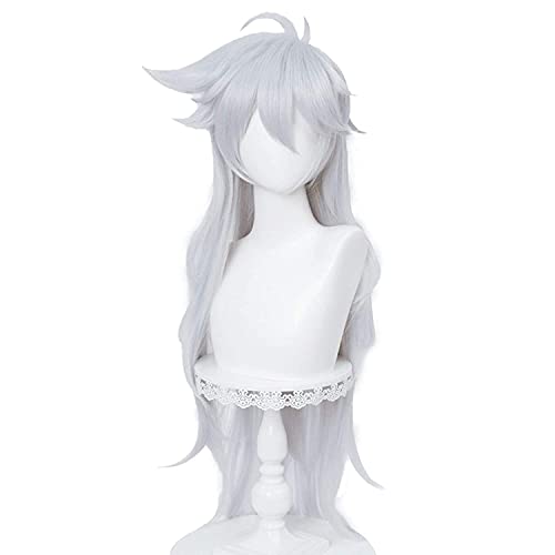 ydound Wig Anime Cosplay Lange Silberne Cosplay-Perücke for Razor Genshin Impact Fluffy Anime Spiky Curly Cosplay-Haar-Perücken mit Pony for Jungen Mädchen + Kappe ydound Wig Anime Cosplay Lange Silberne Cosplay-Perücke for Razor Genshin Impact Fluffy Anime Spiky Curly Cosplay-Haar-Perücken mit Pony for Jungen Mädchen + Kappe von ydound