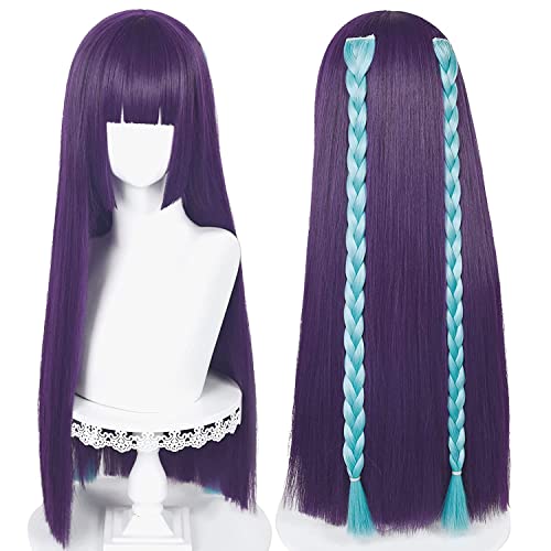 ydound Wig Anime Cosplay Lange gerade lila Perücke for Yunjin Genshin Cosplay Perücke mit Zöpfen Anime Lavendelhaarperücke mit Pony mit Perückenkappe von ydound