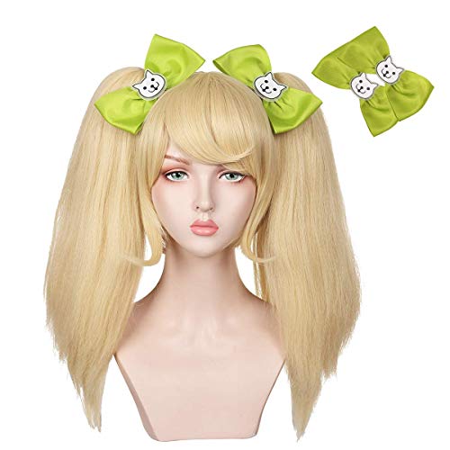 ydound Wig Anime Cosplay Niyoko Nishionji Cosplay Perücke Blonde Perücke mit 2 Pferdeschwänzen und 2 Schleifen for Halloween von ydound