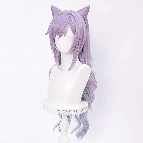 ydound Wig Anime Cosplay Pastell Lila Zöpfe Perücke mit Hörnern for Keqing Genshin Impact Game Anime Cosplay Haarperücken mit Zwei Pferdeschwänzen + Kappe ydound Wig Anime Cosplay Pastell Lila Zöpfe Perücke mit Hörnern for Keqing Genshin Impact Game Anime Cosplay Haarperücken mit Zwei Pferdeschwänzen + Kappe von ydound