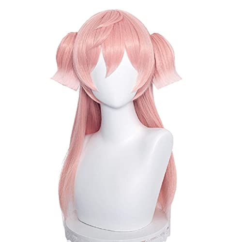 ydound Wig Anime Cosplay Rosa Perücke mit Zöpfen for Yanfei Genshin Impact Anime Cosplay Haarperücken mit Pony Ponytails Pony + Cap von ydound