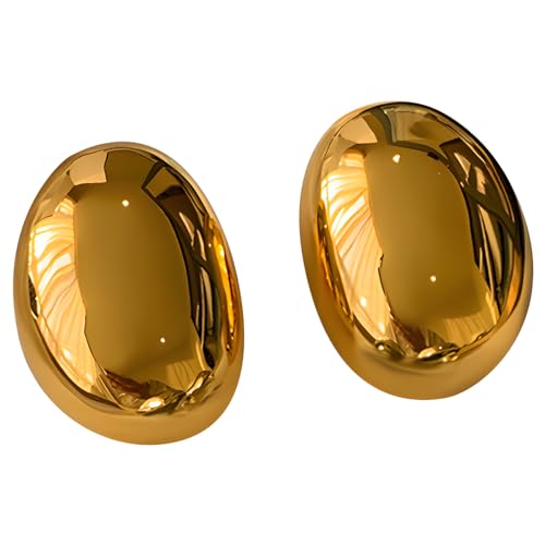 1 Paar übergroße ovale Goldohrringe, 24 Karat goldgefüllte Messingstecker, S925 Silberstift, schickes Damen-Schmuckgeschenk von yeeplant