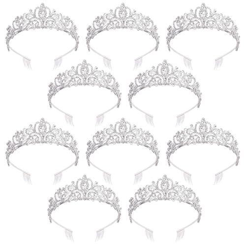 10 Stück Silber Braut Tiara Set Kristall Strass Kronen für Frauen Legierung Stirnbänder mit Kämmen für Hochzeit Geburtstag Party von yeeplant
