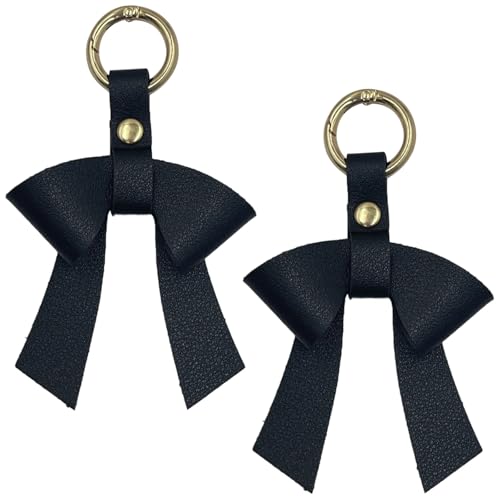 2-teiliges schwarzes Lederschleifen-Set, Schlüsselanhänger-Zubehör mit goldfarbenen Nieten in der Mitte, für Geldbörse, Tragetasche, Handtasche, stilvolles Frauengeschenk von yeeplant