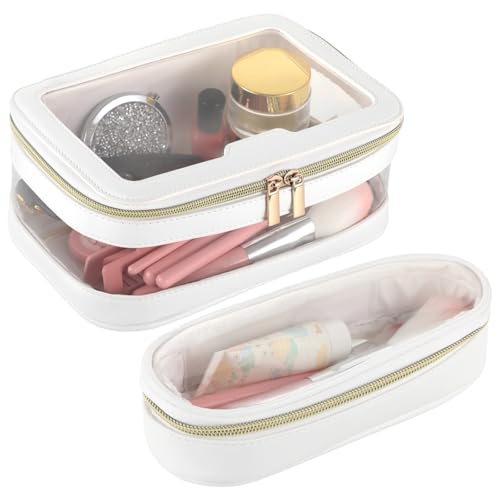 2 transparente Reise-Make-up-Taschen, kleine und große Kosmetik-Organizer mit wasserdichten Ledertaschen mit Reißverschluss von yeeplant