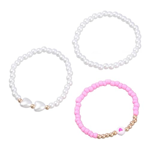 3 x Vintage-Armbänder aus Harz und künstlichen Perlen, runde Perlen für Damen – modische Boho-Sommer-Armbänder, Einheitsgröße, Stroh, Kein Edelstein von yeeplant