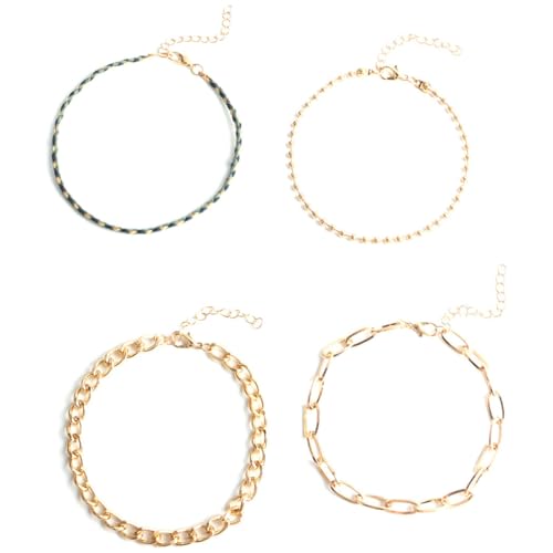 4 zierliche, kleine, verstellbare Perlen-Fußkettchen für Damen, modisches, schlichtes Fußkettchen-Sortiment, Einheitsgröße, Kunststoff, Kein Edelstein von yeeplant