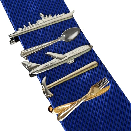 5 x Krawattenklammern für Herren: Formelles Flugzeug, Flugzeug und Löffel, dekorative Krawattenklammern, modischer Klemmverschluss für normale Krawatten, ideales Geschenk für Freunde, Einheitsgröße, von yeeplant