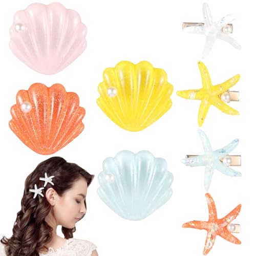 8 Stück Harz Muscheln und Seestern Haarspangen, bunte Strand-Haar-Accessoires für Frauen und Mädchen, ideal für Hochzeiten und Partys von yeeplant