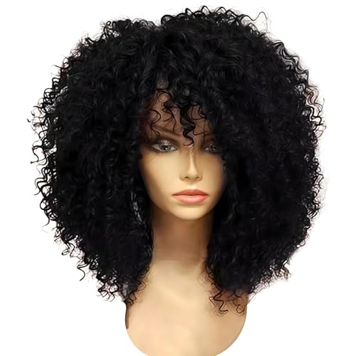 Afro Curly Synthetic Wig For Black Women 14 Inch Short Wig With Bangs And Adjustable, Breathable Fit von yeeplant