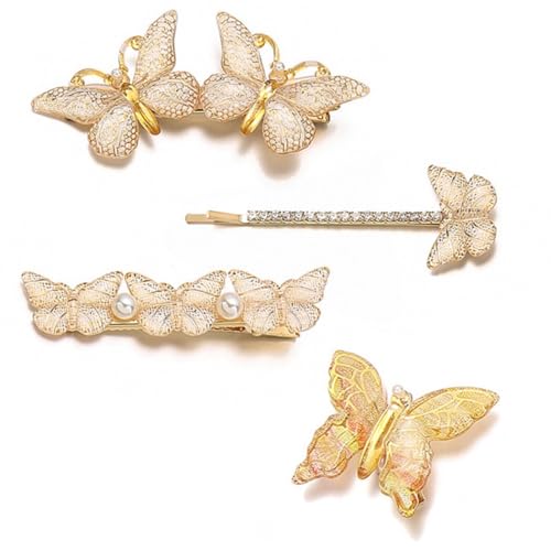 Alligator-Haarspangen mit Schmetterlingsverzierung, 4 Stück, Metall-Haarspangen für Mädchen von yeeplant
