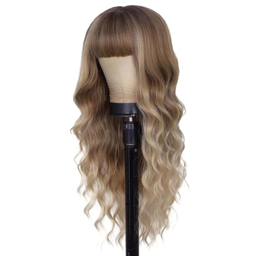 Blonde Perücke für Frauen, 26 Zoll lang mit Pony und Strandwellen von yeeplant