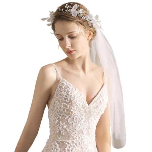 Braut-Kopfbedeckung mit leichtem Vintage-Schleier – einfache Junggesellinnenabschiede, Eleganz, kurze Hochzeitsdekoration, Einheitsgröße, Polyester von yeeplant