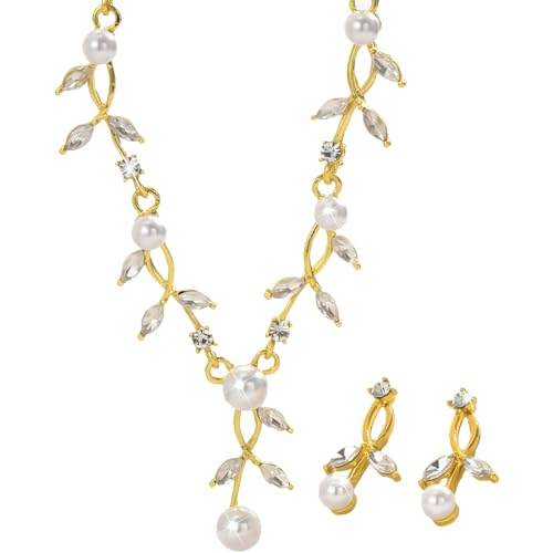 Brautschmuck-Set für Damen, Halskette und Ohrringe, Kunstperlen mit Kristallverzierung Brautschmuck-Set für Damen, Halskette und Ohrringe, Kunstperlen mit Kristallverzierung von yeeplant