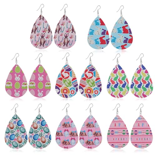 【Bunny Teardrop Ohrringe】8 Paar Kunstleder Ostern baumeln Ohrringe, Leder, Kein Edelstein von yeeplant